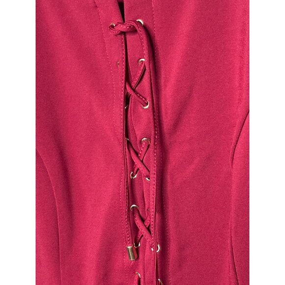 Beige by ECI Red Midi Sheath Dress Medium Lace-Up Front Office-to-Evening Style - Picture 9 of 10